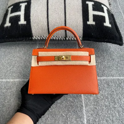 MINI KELLY II (20) CHEVRE LEATHER ORANGE WITH GOLD HARDWARE (GHW) - 1