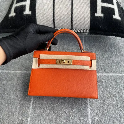 MINI KELLY II (20) CHEVRE LEATHER ORANGE WITH GOLD HARDWARE (GHW) - 3