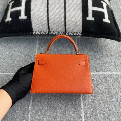 MINI KELLY II (20) CHEVRE LEATHER ORANGE WITH GOLD HARDWARE (GHW) - 4