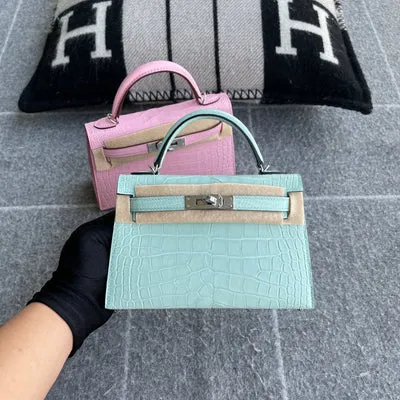 MINI KELLY II (20) MATTE MISSISSIPPIENSIS ALLIGATOR LEATHER VERT D'ATE WITH PALLADIUM HARDWARE (PHW) - 2