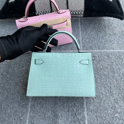 MINI KELLY II (20) MATTE MISSISSIPPIENSIS ALLIGATOR LEATHER VERT D'ATE WITH PALLADIUM HARDWARE (PHW) - 5