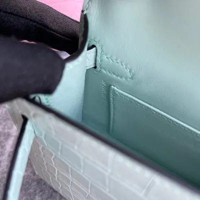 MINI KELLY II (20) MATTE MISSISSIPPIENSIS ALLIGATOR LEATHER VERT D'ATE WITH PALLADIUM HARDWARE (PHW) - 8