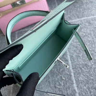 MINI KELLY II (20) MATTE MISSISSIPPIENSIS ALLIGATOR LEATHER VERT D'ATE WITH PALLADIUM HARDWARE (PHW) - 7