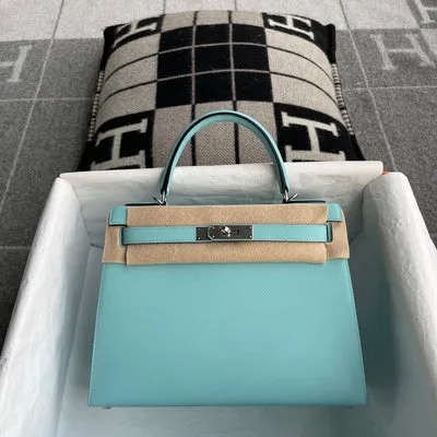 KELLY 28 EPSOM LEATHER BLEU ATOLL WITH PALLADIUM HARDWARE (PHW) - 1