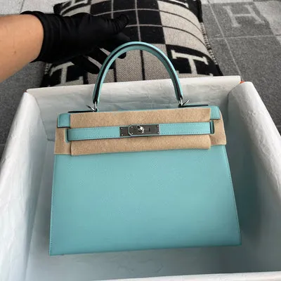 KELLY 28 EPSOM LEATHER BLEU ATOLL WITH PALLADIUM HARDWARE (PHW) - 2