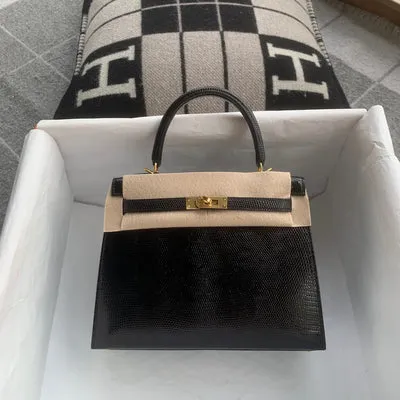 KELLY 25 LIZARD LEATHER NOIR (BLACK) WITH GOLD HARDWARE (GHW) - 1