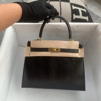 KELLY 25 LIZARD LEATHER NOIR (BLACK) WITH GOLD HARDWARE (GHW) - 2