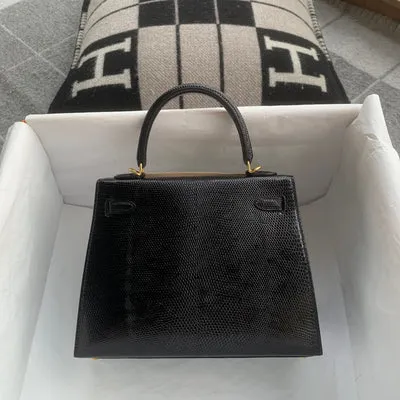 KELLY 25 LIZARD LEATHER NOIR (BLACK) WITH GOLD HARDWARE (GHW) - 4