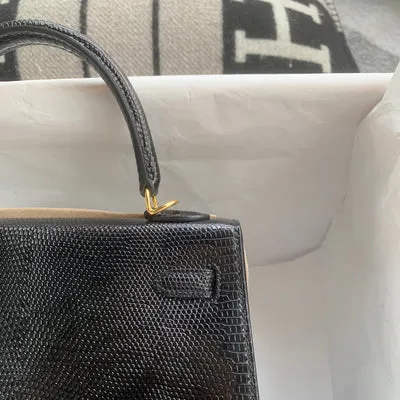 KELLY 25 LIZARD LEATHER NOIR (BLACK) WITH GOLD HARDWARE (GHW) - 6