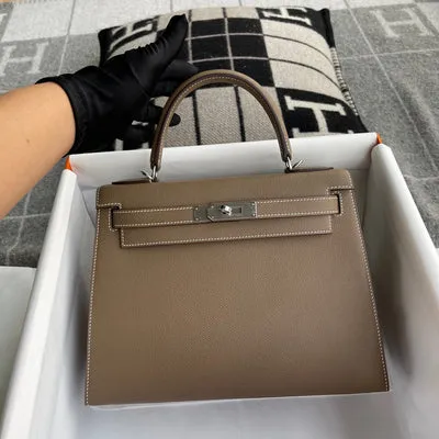 KELLY 28 EPSOM LEATHER ETOUPE WITH PALLADIUM HARDWARE (PHW) - 2