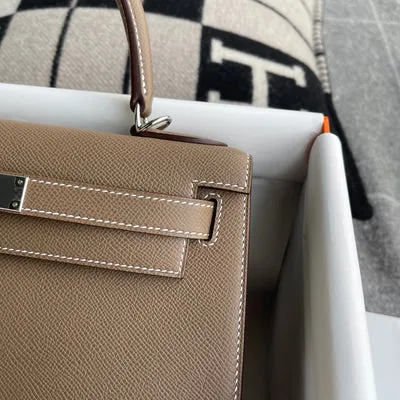 KELLY 28 EPSOM LEATHER ETOUPE WITH PALLADIUM HARDWARE (PHW) - 6