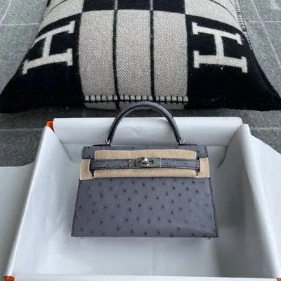 MINI KELLY II (20) OSTRICH LEATHER GRIS AGATE WITH PALLADIUM HARDWARE (PHW) - 1