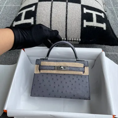 MINI KELLY II (20) OSTRICH LEATHER GRIS AGATE WITH PALLADIUM HARDWARE (PHW) - 2