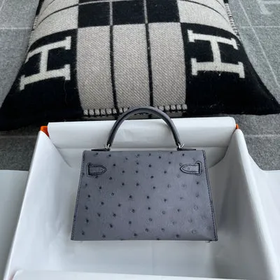 MINI KELLY II (20) OSTRICH LEATHER GRIS AGATE WITH PALLADIUM HARDWARE (PHW) - 4