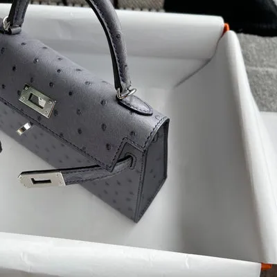 MINI KELLY II (20) OSTRICH LEATHER GRIS AGATE WITH PALLADIUM HARDWARE (PHW) - 7
