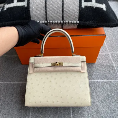 KELLY 25 OSTRICH LEATHER PARCHEMIN WITH GOLD HARDWARE (GHW) - 1