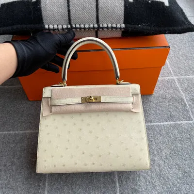 KELLY 25 OSTRICH LEATHER PARCHEMIN WITH GOLD HARDWARE (GHW) - 2