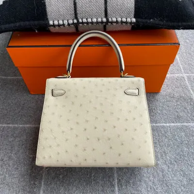 KELLY 25 OSTRICH LEATHER CRAIE WITH GOLD HARDWARE (GHW) - 3