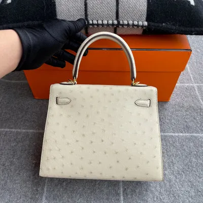 KELLY 25 OSTRICH LEATHER PARCHEMIN WITH GOLD HARDWARE (GHW) - 3