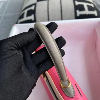 KELLY 25 EPSOM LEATHER HORSESHOE STAMP (HSS) BI-COLOR ROSE AZALLE & GRIS ASPHALTE WITH GOLD HARDWARE (GHW) - 8