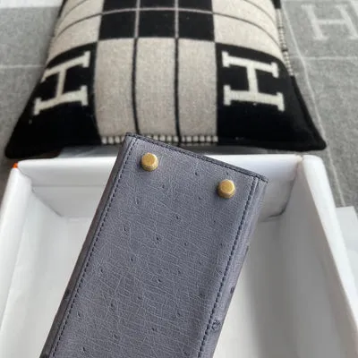 KELLY 25 OSTRICH LEATHER HORSESHOE STAMP (HSS) BI-COLOR GRIS AGATE & BLEU IRIS WITH GOLD HARDWARE (GHW) - 7