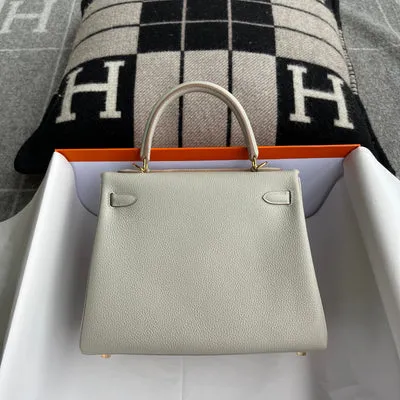 KELLY 25 TOGO LEATHER PEARL GREY WITH GOLD HARDWARE (GHW) - 3