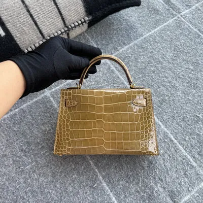 MINI KELLY II (20) SHINY (LISSE) MISSISSIPPIENSIS ALLIGATOR LEATHER FICELLE WITH GOLD HARDWARE (GHW) - 3