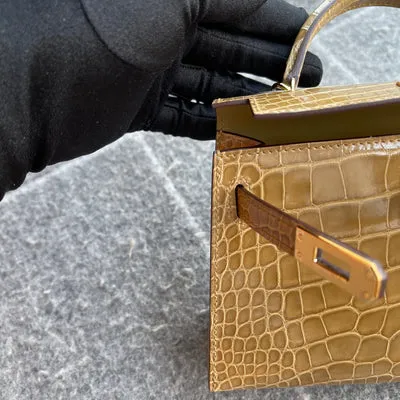 MINI KELLY II (20) SHINY (LISSE) MISSISSIPPIENSIS ALLIGATOR LEATHER FICELLE WITH GOLD HARDWARE (GHW) - 7