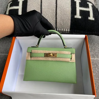 MINI KELLY II (20) CHEVRE LEATHER VERT CRIQUET WITH GOLD HARDWARE (GHW) - 3