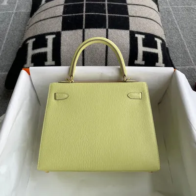 KELLY 25 CHEVRE LEATHER JAUNE POUSSSIN WITH GOLD HARDWARE (GHW) - 2