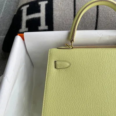 KELLY 25 CHEVRE LEATHER JAUNE POUSSSIN WITH GOLD HARDWARE (GHW) - 7