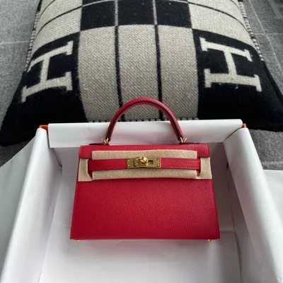 MINI KELLY II (20) EPSOM LEATHER ROUGE CASAQUE WITH GOLD HARDWARE (GHW) - 1