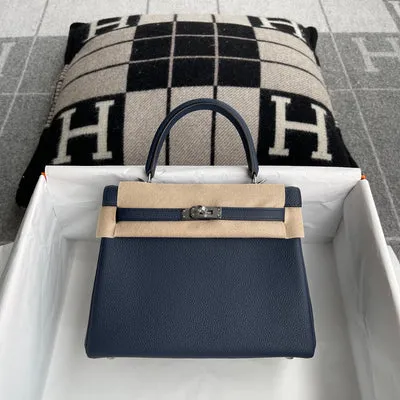 KELLY 25 TOGO LEATHER BLEU NUIT WITH PALLADIUM HARDWARE (PHW) - 1