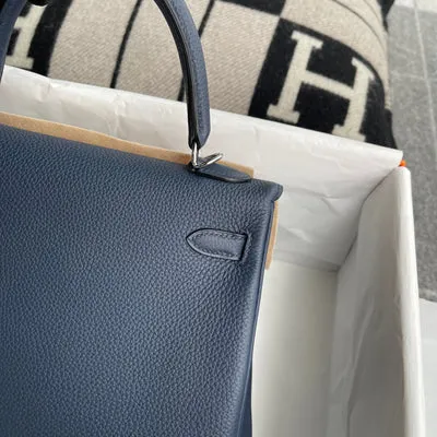 KELLY 25 TOGO LEATHER BLEU NUIT WITH PALLADIUM HARDWARE (PHW) - 6