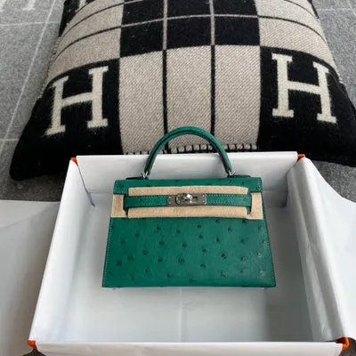 MINI KELLY II (20) OSTRICH LEATHER VERT VERTIGO WITH PALLADIUM HARDWARE (PHW) - 1