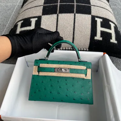 MINI KELLY II (20) OSTRICH LEATHER VERT VERTIGO WITH PALLADIUM HARDWARE (PHW) - 3