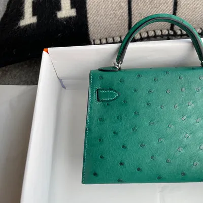 MINI KELLY II (20) OSTRICH LEATHER VERT VERTIGO WITH PALLADIUM HARDWARE (PHW) - 4