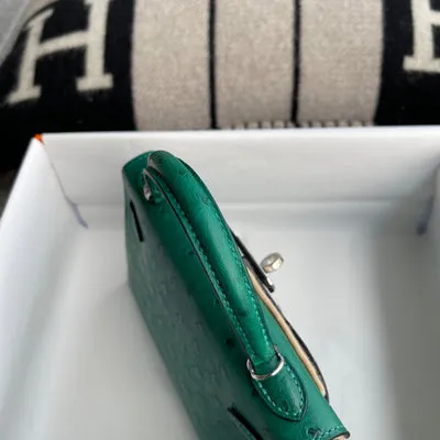 MINI KELLY II (20) OSTRICH LEATHER VERT VERTIGO WITH PALLADIUM HARDWARE (PHW) - 8