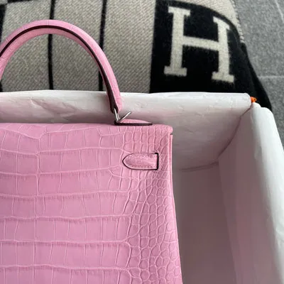 KELLY 25 MATTE MISSISSIPPIENSIS ALLIGATOR LEATHER PINK WITH PALLADIUM HARDWARE (PHW) - 5