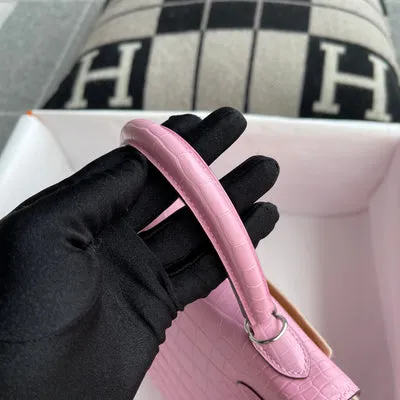KELLY 25 MATTE MISSISSIPPIENSIS ALLIGATOR LEATHER PINK WITH PALLADIUM HARDWARE (PHW) - 8