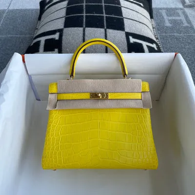 KELLY 25 MATTE MISSISSIPPIENSIS ALLIGATOR LEATHER MIMOSA WITH GOLD HARDWARE (GHW) - 1