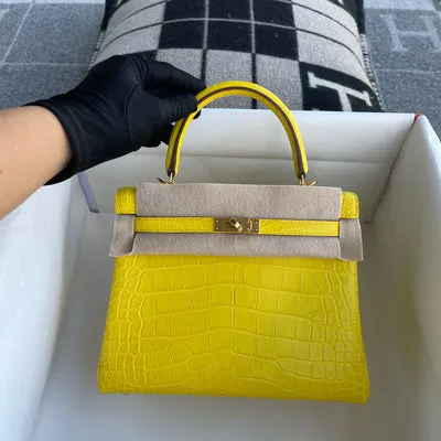 KELLY 25 MATTE MISSISSIPPIENSIS ALLIGATOR LEATHER MIMOSA WITH GOLD HARDWARE (GHW) - 2