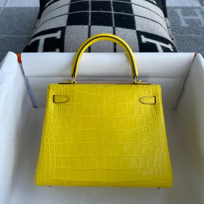 KELLY 25 MATTE MISSISSIPPIENSIS ALLIGATOR LEATHER MIMOSA WITH GOLD HARDWARE (GHW) - 3