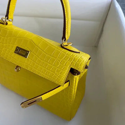 KELLY 25 MATTE MISSISSIPPIENSIS ALLIGATOR LEATHER MIMOSA WITH GOLD HARDWARE (GHW) - 6
