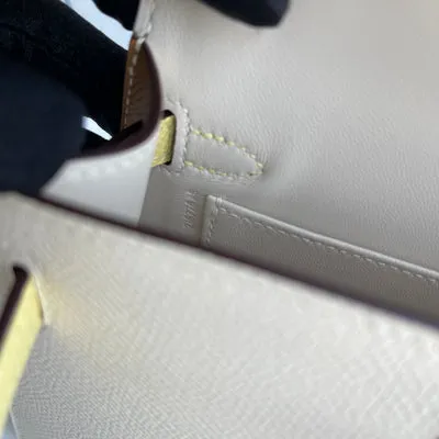 MINI KELLY II (20) EPSOM LEATHER HORSESHOE STAMP (HSS) CRAIE & JAUNE POUSSIN & SESAME WITH PALLADIUM HARDWARE (PHW) - 4