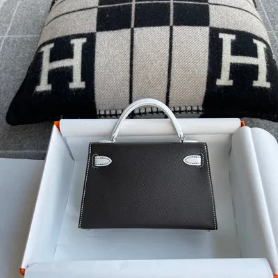 MINI KELLY II (20) EPSOM LEATHER HORSESHOE STAMP (HSS) BI-COLOR NOIR (BLACK) & BLANC WITH PALLADIUM HARDWARE (PHW) - 3