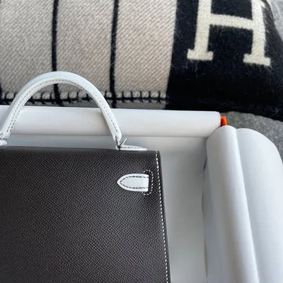 MINI KELLY II (20) EPSOM LEATHER HORSESHOE STAMP (HSS) BI-COLOR NOIR (BLACK) & BLANC WITH PALLADIUM HARDWARE (PHW) - 7