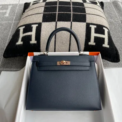 KELLY 25 EPSOM LEATHER BLUE MARINE WITH ROSE GOLD HARDWARE (RGHW) - 1