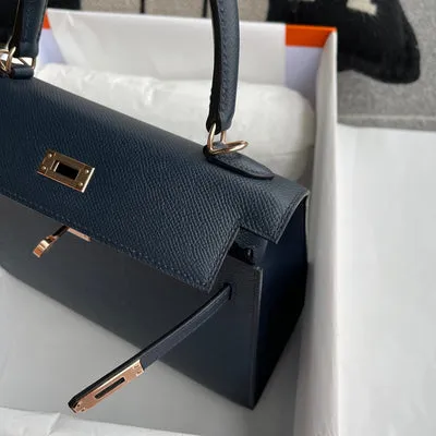 KELLY 25 EPSOM LEATHER BLUE MARINE WITH ROSE GOLD HARDWARE (RGHW) - 5