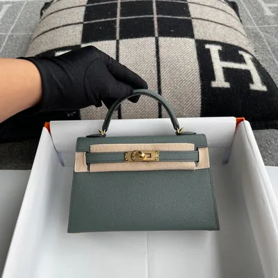 MINI KELLY II (20) EPSOM LEATHER VERT AMANDE WITH GOLD HARDWARE (GHW) - 2